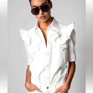 Zadig Voltaire white denim Jacket button down shirt Top L